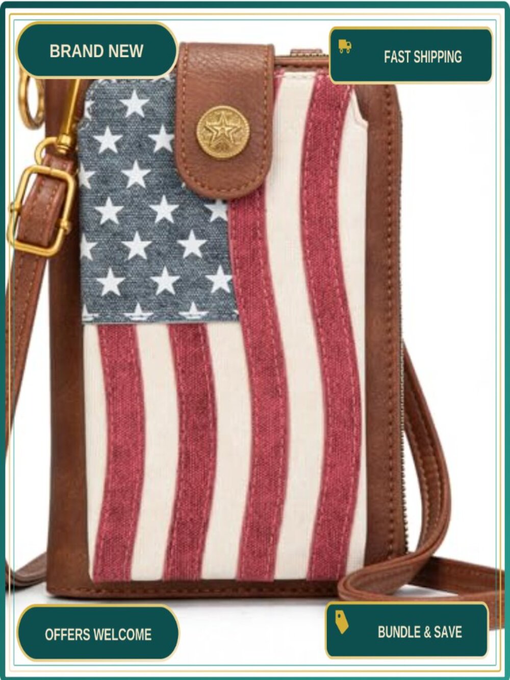 American Flag Crossbody Phone Purse with Removable Strap